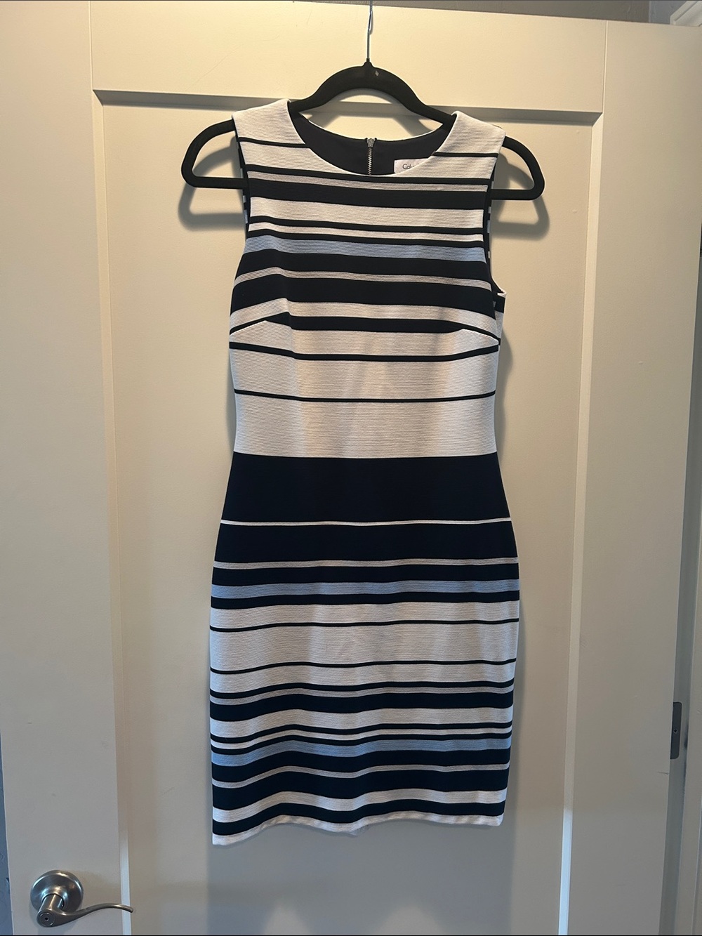 Calvin Klein Navy and White Striped Sheath Dress